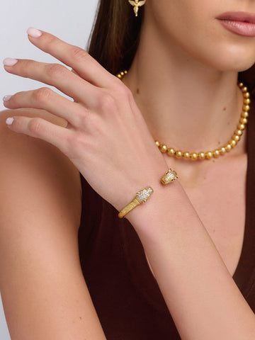Nialaya Women's Bangle Women's CZ Panther Bangle in Gold Panther Bangle Gold & White CZ Diamonds
